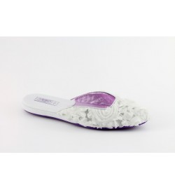 women's slippers BRERA white frayed flowers